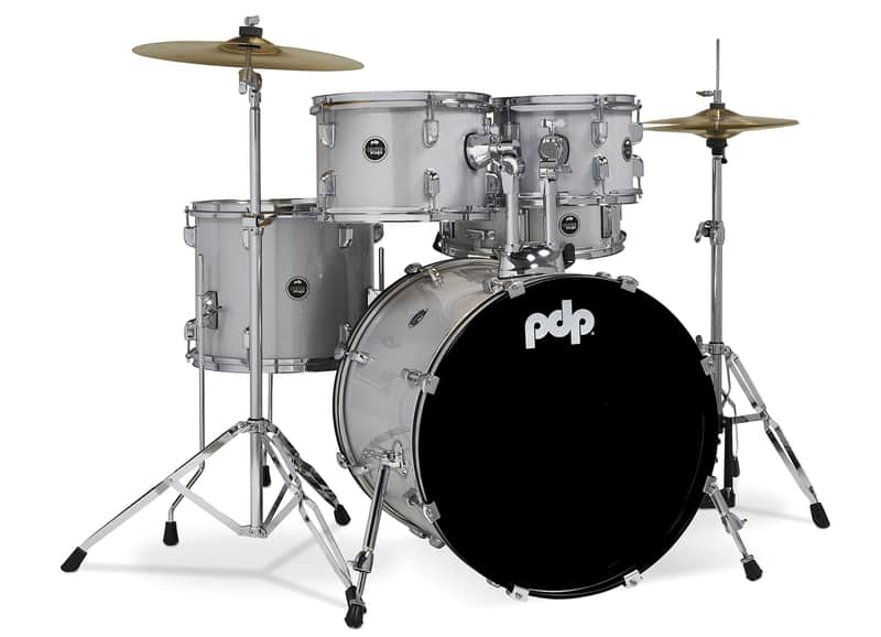 Pacific Drums Center Stage Complete Drumkit, 5 Drum Set, Diamond White Sparkle, 7x10, 8x12, 12x14 Floor, 14x20 Kick, 5x14 Snare (PDCE2015KTDW) image 1