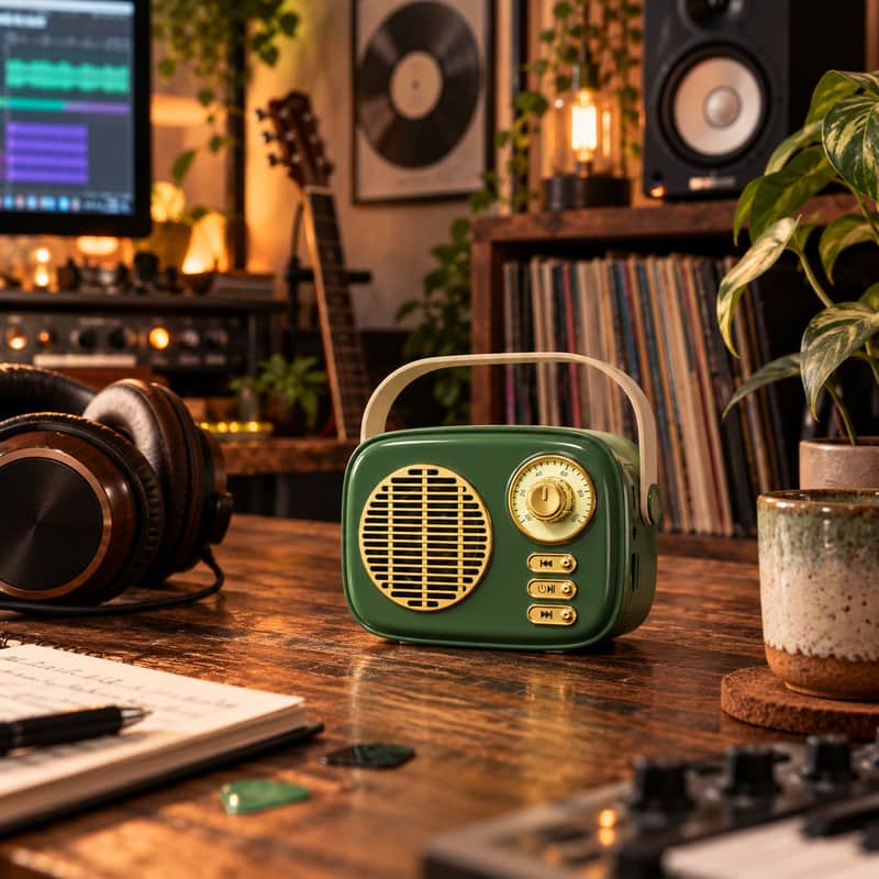 Retro Green Bluetooth Speaker 5W Vintage Radio Style Portable Studio Speaker AUX USB TF image 1
