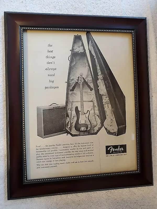 1957 Fender Guitars promotional Ad Framed Precision Bass Tweed 4 X 10 Bassman RARE image 1