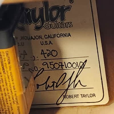 Vintage 1995 Taylor 420 Dreadnought, All Solid USA Made Spruce Top w/Figured Maple B&S, Active Pickup, OHSC image 13