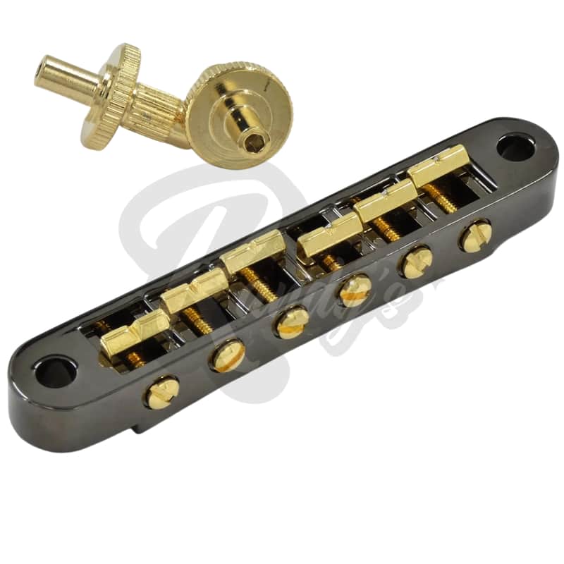 Advanced Plating 1260-24BG NOS Pinnacle Tune-O-Matic (TOM) Two-Tone Bridge & Posts - Fits Gibson®-NOS Black Chrome & Gold image 1