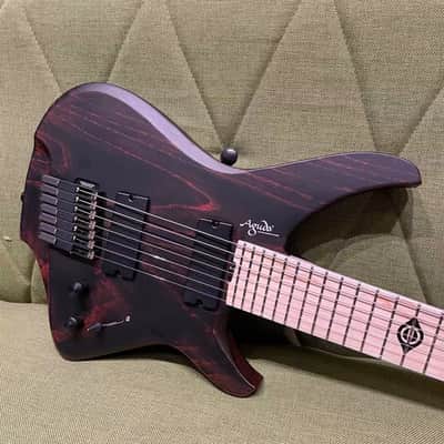 Aguda Black Hole 7 String Multiscale Headless Electric Guitar Black/Red Sandblasted image 4