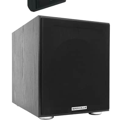 2) Rockville RockSlim Black Home Theater 5.25" 240w Wall Mount Slim Speakers+Sub image 1