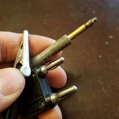 ONE (1) Switchcraft etc. TT Bantam test cable MK871GS TRS Motorola dual banana plug 1970s - grey plastic image 1