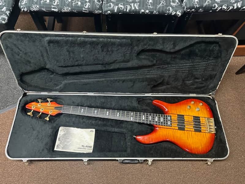 Used PEAVEY TL-Five 5-string electric Sunburst Orange w/ Hard Case BASS guitar TL-5 image 1