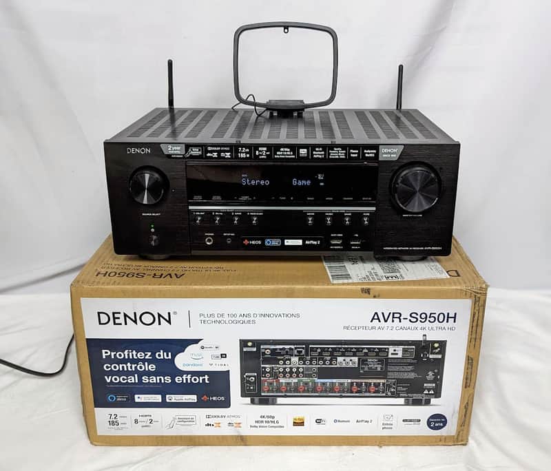 Denon AVR-S950H Receiver, 7.2 Channel (185W X 7) - 4K Ultra HD Home Theater w/ Box & Accessories image 1