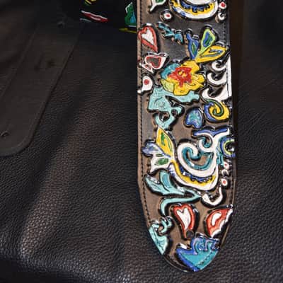 Guitar Leather strap "Jimi Hendrix flying V" 3.5" strap all custom hand made image 9