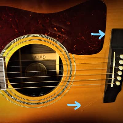 Guild D-55 2013 Sunburst New Hartford Built Guild Acoustic D55 Very Good Condition Dreadnought image 14