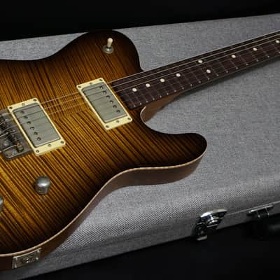 Patrick James Eggle Guitars Oz-T Tele Drop Top in Tiger Eye Burst - Master Grade Flame  Maple Top image 6