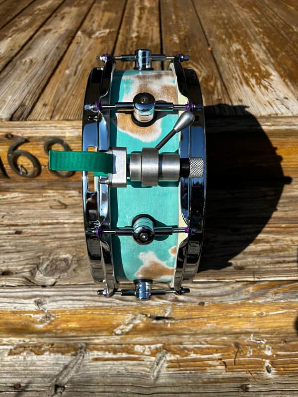 Custom made Snare Drum 12” x 5” Maple Snare 2025 - Distressed Retro Blue Venetian Plaster image 1