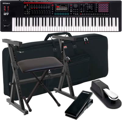 Roland Fantom-07 76-Key Keyboard, Stand, Bench, Sustain, Expression Pedal, Gator GKB-76 Bag Bundle