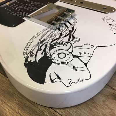 FRANCHIN Mars guitar body White Black Ink Handmade Indie Drawing Relic Aged Alder T-Style Made in Italy - Stock piece #11751221 image 9