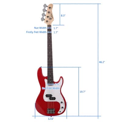 Glarry GP Electric Bass Guitar Red w/ 20W Amplifier image 7