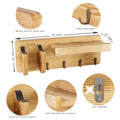 Multifunctional Guitar Wall Hanger Guitar Holder  with Storage Shelf,Pick Holder,4 Hooks,price include the import duty for US buyer image 2