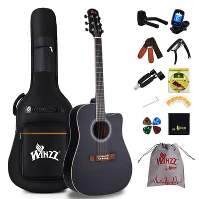 WINZZ 41 Inches Acoustic Cutaway Guitar Package for Beginners Students Kids - Black image 1