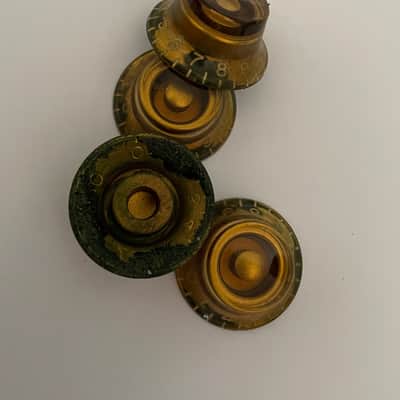 Set of 4 BURST 1959 style Hand Aged CAB Gibson Les Paul Top Hat Bell knobs gold, relic, aged, Historic Les Paul 59 Parts image 6