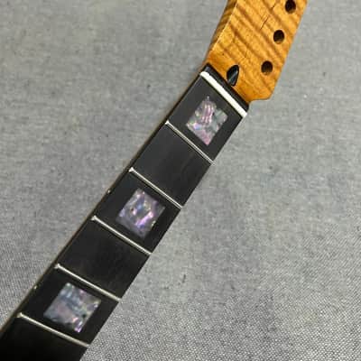 Left hand Ebony inlay 22fret Satin Roasted Flame Maple guitar neck part image 2