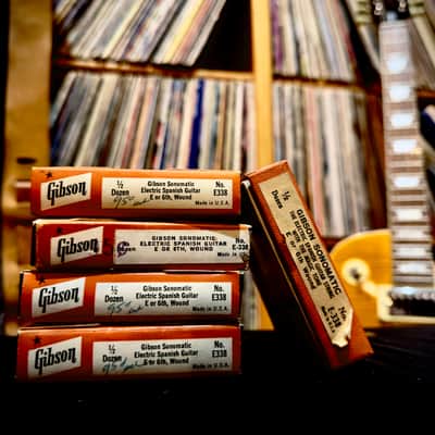 NOS ALERT!!! Rare Gibson Kalamazoo - Sonomatic Mona-Steel Strings - No. E-338 - E/ 6th String (5ct) -- 1/2 Dozen Per Box (5 Total Boxes) New Old Stock - Rare - image 5