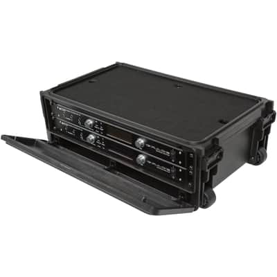 SKB Studio Flyer Rack Case - 2U Waterproof Carry-on with Laptop Surface, Molded Rack Rails, Rubber Cleats and Quiet Wheels, Ideal for Musicians, Black image 9
