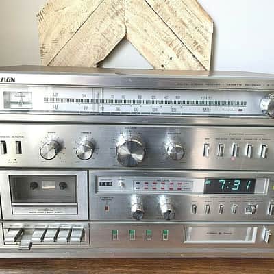 Soundesign 5959 - Vintage 1980s Brushed Aluminum All In One Tuner Cassette 8-Track Stereo Console image 1