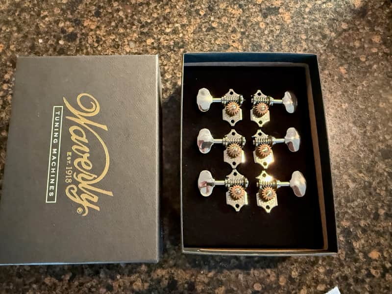 Waverly Guitar Tuners with Butterbean Knobs for Slotted Pegheads, Nickel, 3L/3R image 1