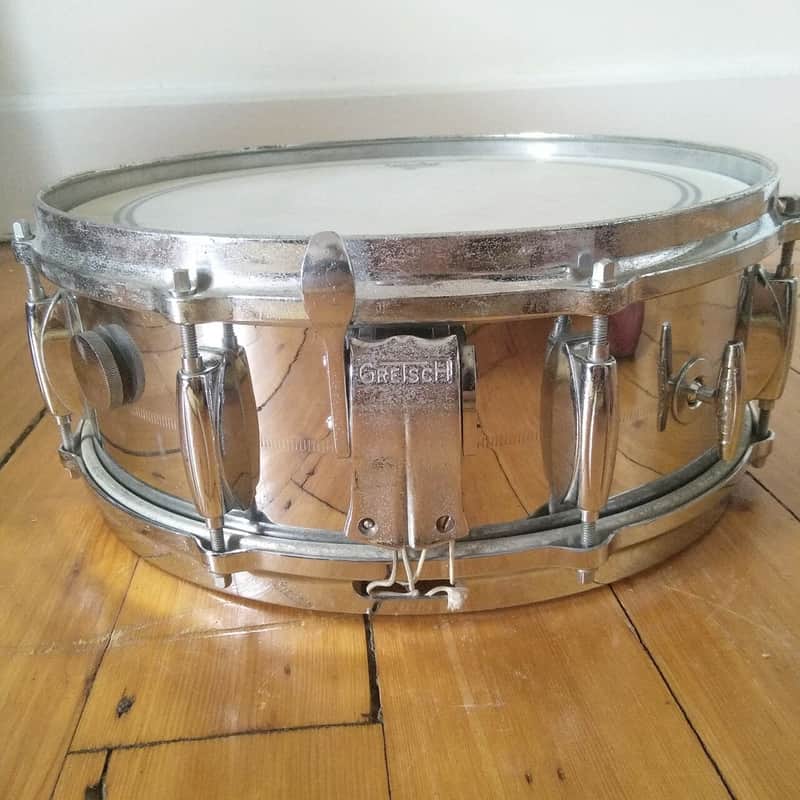 Gretsch COB 4165+Lightning Throw RARE Round Badge Snare Drum Brass+Cast Rims 60s image 1