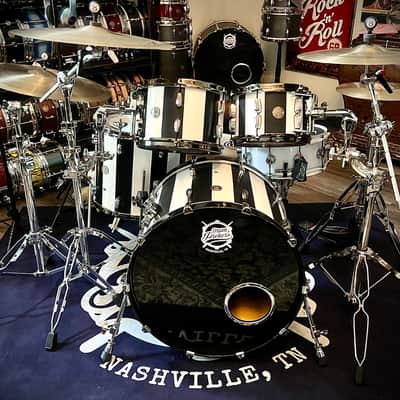 DrumPickers 5pc Vintage Professional Drum Kit in Van Halen Black & White Stripe Tribute image 4