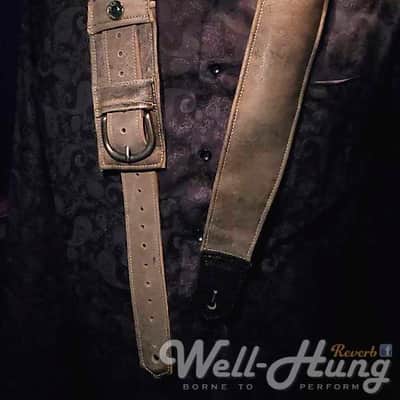 Well-Hung "Drifter" - 3" wide padded leather guitar strap Distressed cowhide image 5