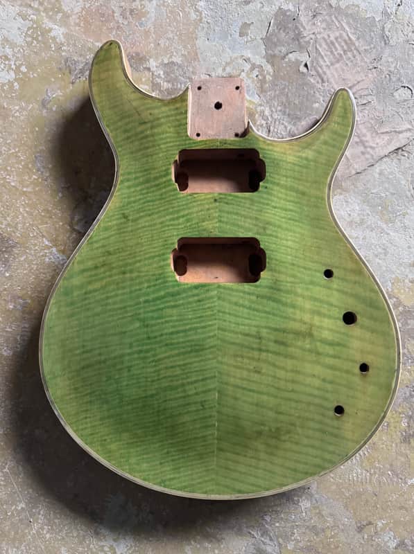Green HH Guitar Body Tiger Maple Top Mahogany DIY Project image 1