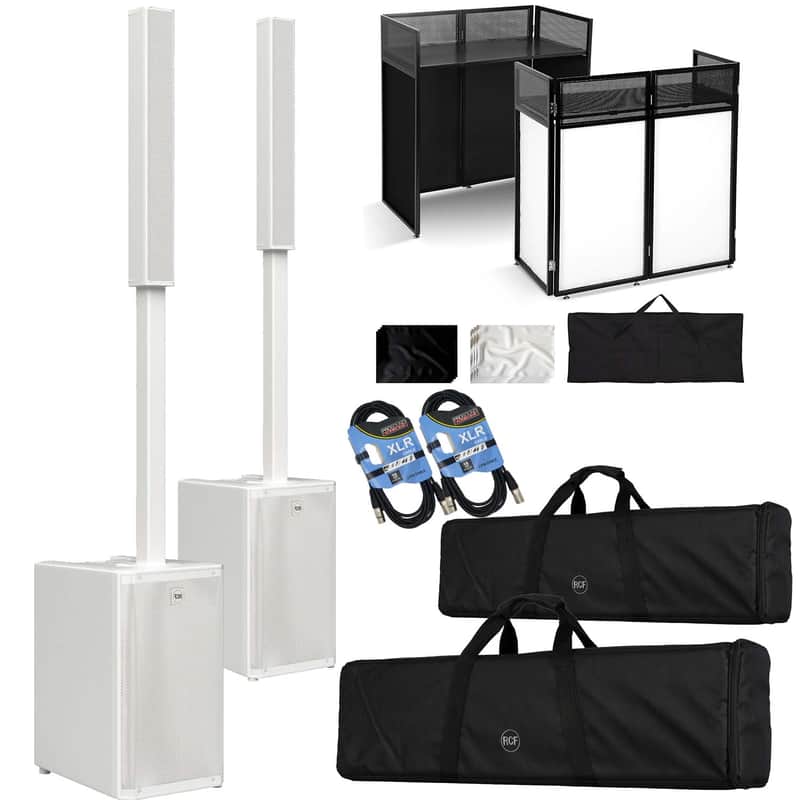 (2) RCF EVOX J9 Active 3-way 2100W Column Array (White) - Portable DJ Booth Facade - (2) XLR Cables Bundle Bild 1