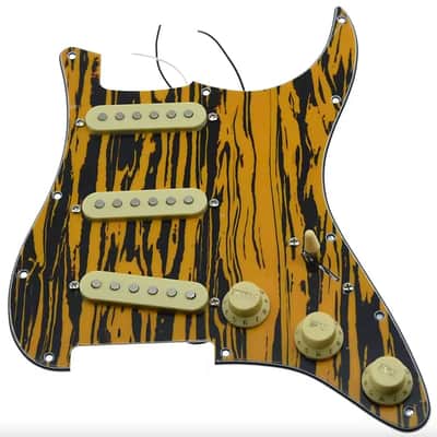 Black Yellow Strip SSS Guitar Strat Style Prewired Loaded Pickguard image 1
