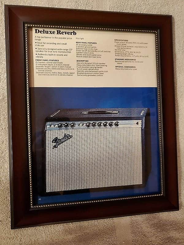 1970 Fender Guitars Color Promotional Ad Framed Deluxe Reverb Amp Original image 1