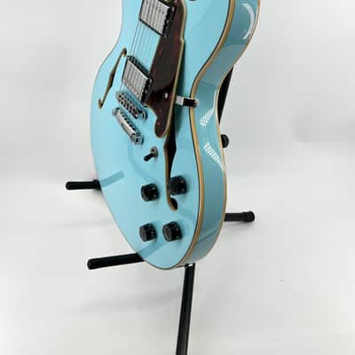 D'Angelico Premier DC Semi-Hollow with Stop-Bar Tailpiece 2021 - Sky Blue with D'Angelico Gig Bag image 4