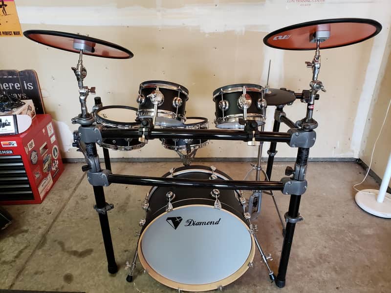 Diamond Electronic Drums Custom Kit Matte Black - No Module, Pearl Demon P-3000D Bass Pedal image 1