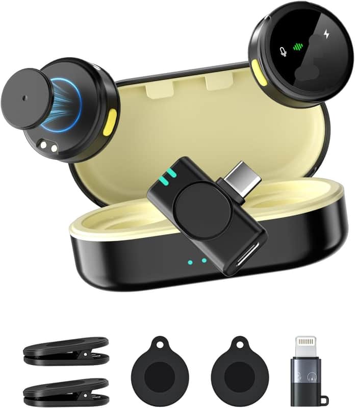 Wireless Lavalier Microphone for iPhone 17/16/15/14, iPad & Android, Magnetic Clip-on Mini Mic with Charging Case,30H Playtime Plug-Play Lapel Lavalier Mic for Vlog TikTok, AI Noise Reduction image 1