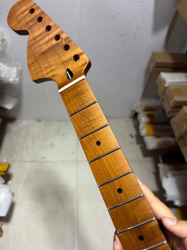 Reverse Big head 22 Fret Roasted Flame Maple eletrick guitar neck 25.5 inch replace image 1