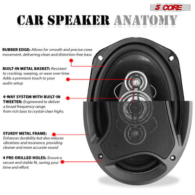 5Core 6x9 Car Speaker 800W Pair 4Ohm 4 Way Coaxial Speaker Audio w Super Tweeter Universal Fit image 5