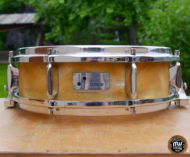 Sonor Teardrop D422 D421 Snare 14" x 4,5" 6-ply Gold Satin Flame Vintage Mid 60s image 1
