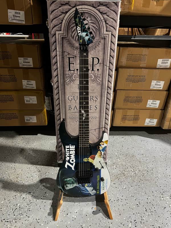 ESP LTD Kirk Hammett Signature KH-WZ White Zombie Electric Guitar - Black with Graphic image 1