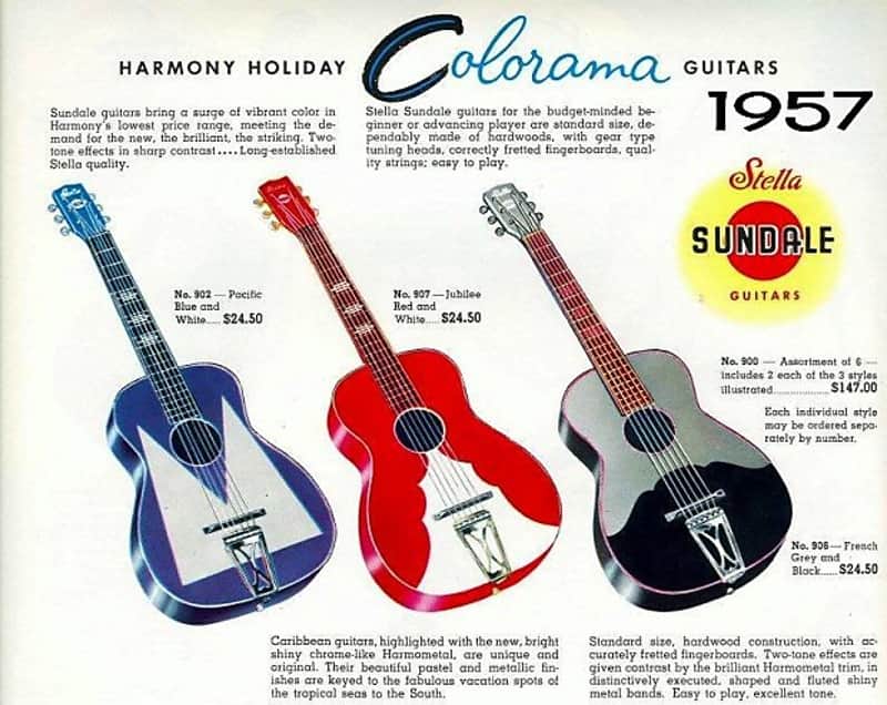 1955 Red White Harmony Sundale Stella Colorama Cowboy Guitar Cord