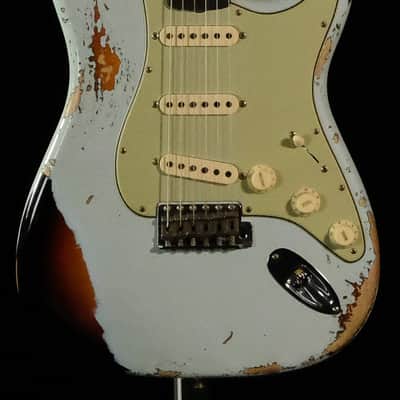 2023 Fender Custom Shop 1960 Stratocaster Heavy Relic - Aged Sonic Blue Over 3-Color Sunburst image 2