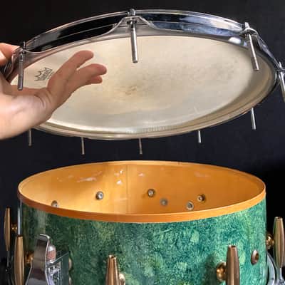 GAM (Gli Antichi Mestieri)  14x5 Wood Snare Drum Early-mid 2000’s - Green Marbled Lacquer image 6