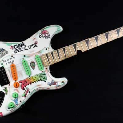 Custom Painted and Upgraded Fender Squier Strat - Aged and Worn With Graphics and Matching Headstock image 6