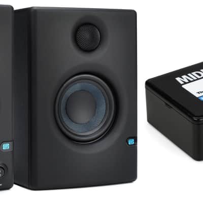 PreSonus Eris E3.5 3.5-inch Powered Studio Monitors Bundle with MIDI Solutions MultiVoltage Quadra Thru 1-in 4-out MIDI Through Box image 1