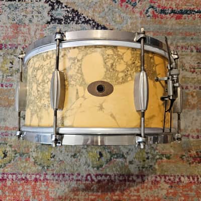 Slingerland 14x7" 3-ply Snare Drum in Yellow Marble Lacquer 1950s image 2