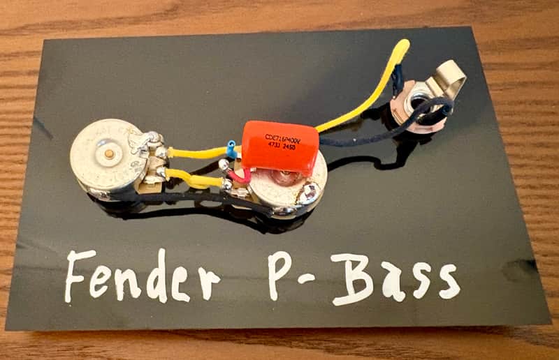 Fender Precision Bass (Standard P-Bass) wiring harness with 0.047uF Sprague Orange Drop Capacitor