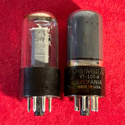 Sylvania/Unknown 6V6GT Amplifier Replacement Tube Mismatched Pair 1970’s Black Base Tested Good image 1