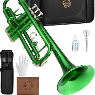 Bb Trumpet for Beginners, Brass Student Trumpet Kit with Case, 7C Mouthpiece, Cleaning Kit, Standard B Flat Instrument - Green image 1