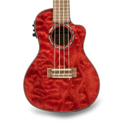 Lanikai Model QM-RDCEC Quilted Maple Red Cutaway Electric Acoustic Concert Ukule image 3