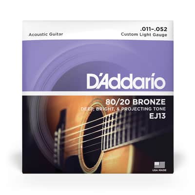 D'Addario 80/20 Bronze Strings, 11-52 Custom Light, EJ13 (SIngle Set) image 1